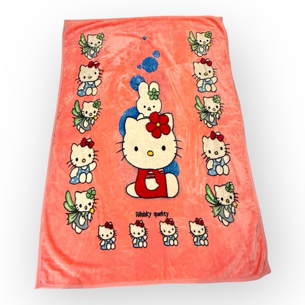 Hello Kitty Miffy Twin Plush Fleece Coverlet 86x58 Y2K Fairy Pink Misprint VTG